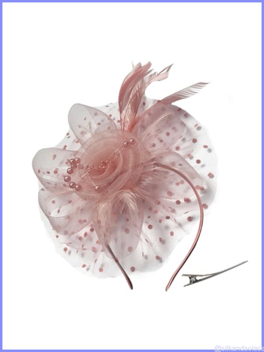 Handmade Mesh Flower Pearl Feather Fascinator Hat Headband Clip Tea Party